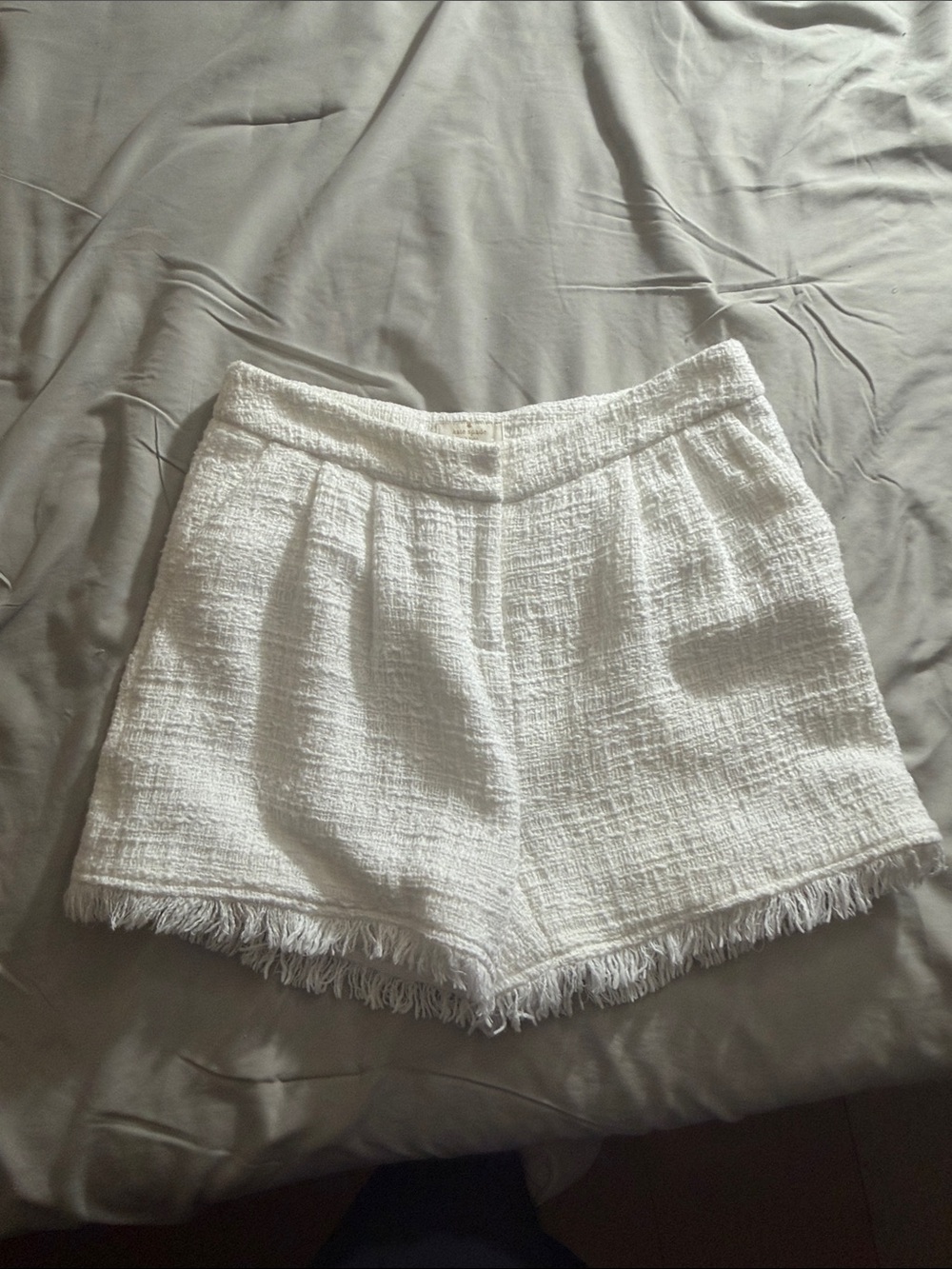 Womens White Textured Fringe Hem Shorts